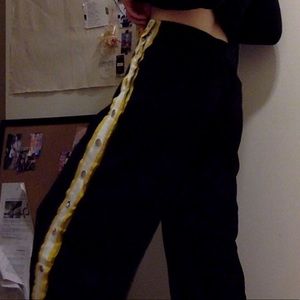 yellow & black wide leg track pants w/ side button